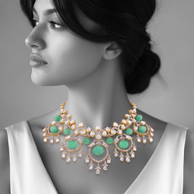 Fusion Polki Necklace with Emerald Melons